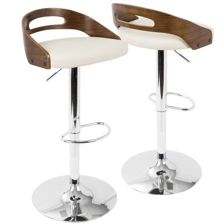 LUMISOURCE Cassis Adjustable Swivel Barstool in Walnut And Cream Faux Leather BS-CASS WL+CR